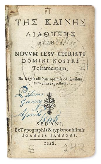 BIBLE IN GREEK.  Novum Jesu Christi Domini Nostri Testamentum.  1628 [i. e., 1629].  Miniature edition.
